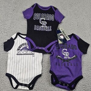 Colorado Rockies Shirt Bodysuit Boys 0-3M Purple MLB Genuine Merchandise 3 Piece